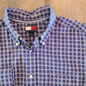 Men's Vintage Tommy Hilfiger Long Sleeve Button Down Purple Shirt Size Medium